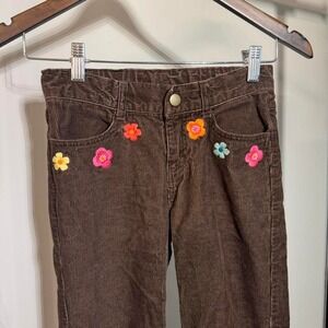 Gymboree Girls Brown Corduroy Pants With Flower Details Size 10 100% Cotton Boho